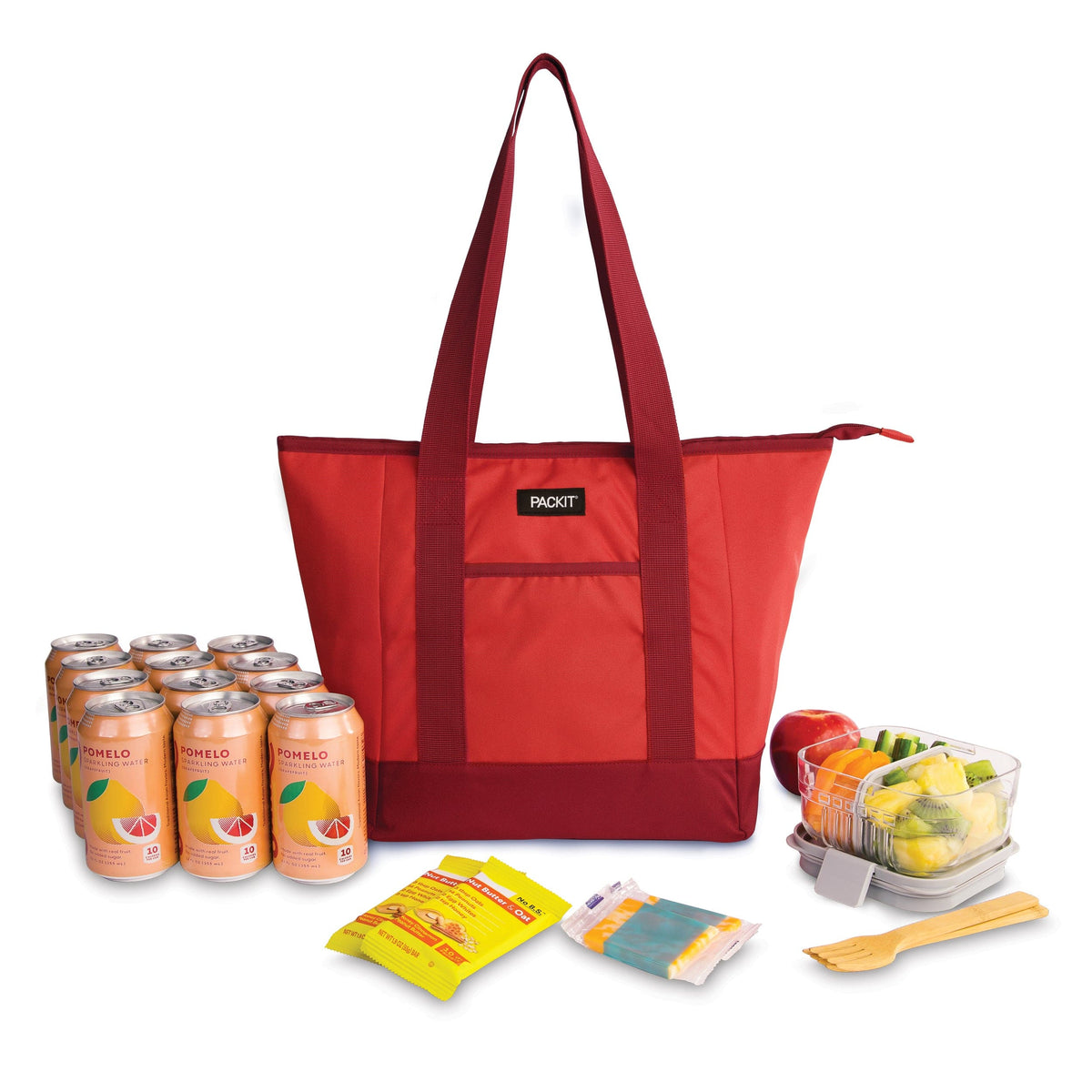 freezable-12-can-tote-cooler-r3 freezable-12-can-tote-cooler-poppy-front-food-combo.jpg