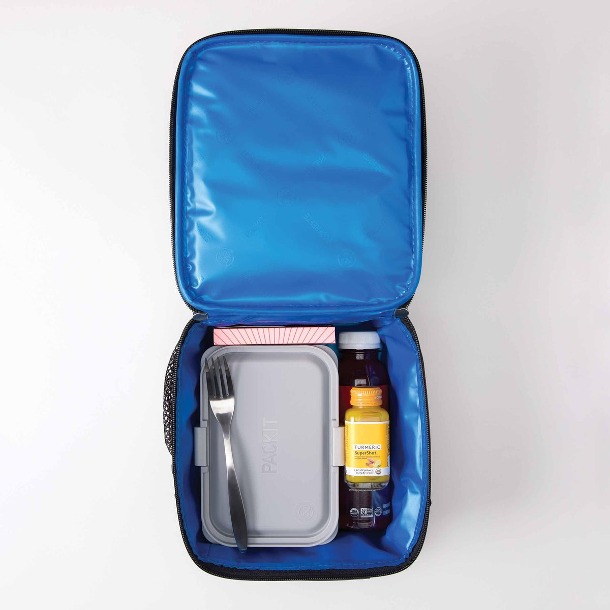 freezable-upright-lunch-box-z6 freezable-upright-lunch-box-black-gray-top-view-with-food.jpg
